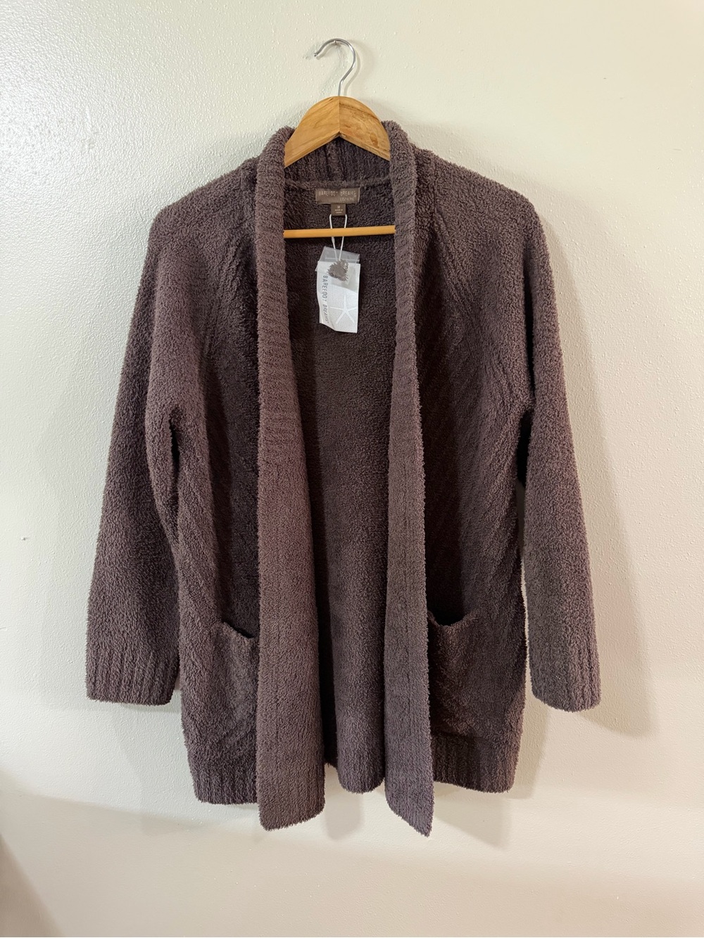 New | Barefoot‎ Dreams CozyChic Directional Ribbed Cardigan, Chocolate Brown